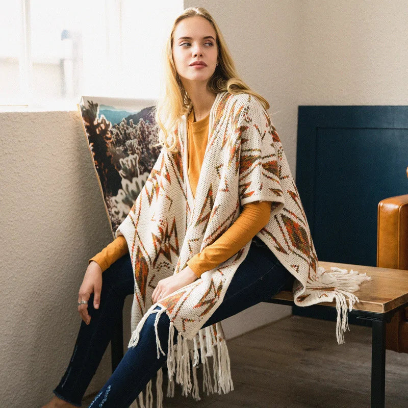 Fringed Cloak Style Sweaters